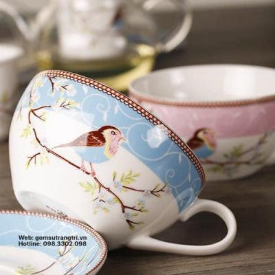 BỘ TRÀ CHIỀU 1 NGƯỜI HỌA TIẾT CHIM HOA
